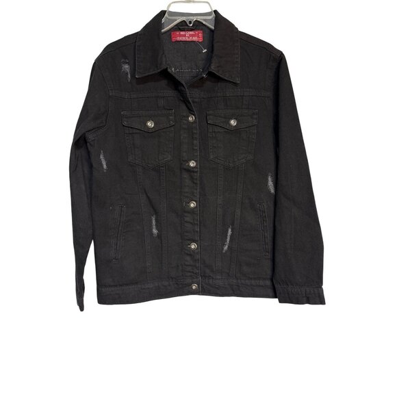 Red Label Patrol Jeans Black Distressed Denim Jacket S High-Quality Button-Up St - Picture 1 of 7